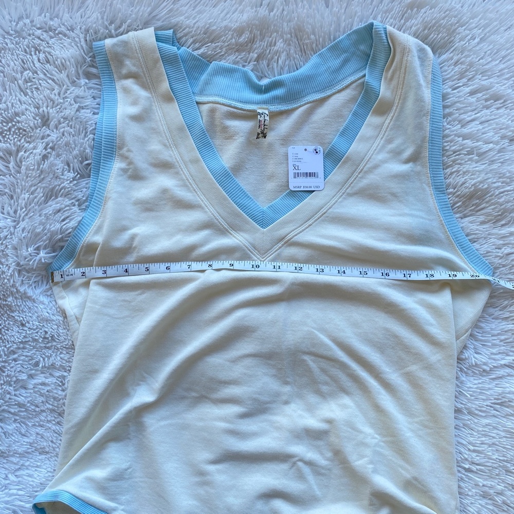NWT FREE PEOPLE Cozy Cool Girl Tank Bodysuit Women Ivory Blue Contrast XL - Picture 8 of 8